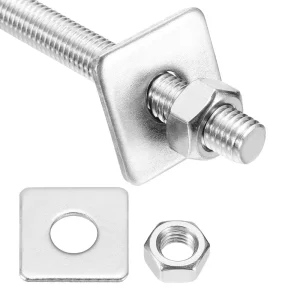 1 Set M10x250mm Fully Threaded Rod, 201 Stainless Steel, Right-Hand Thread, with Nut and Square Washer