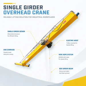 10 Ton Single Girder Overhead Crane Electric Hoist EOT Crane with 7.5m-22.5m Span for Warehouse Workshop Material Handling