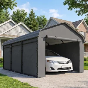 10′ X 15′ Heavy Duty Metal Carport Waterproof Garage Car Canopy Shelter with Galvanized Metal Roof for Cars Boats Tractors