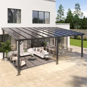10′ X 20′ Lean to Gazebo Hardtop Metal Gazebo Pergola with Polycarbonate Roof Large Wall Mounted Heavy Duty Awnings