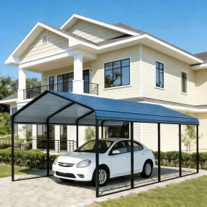 10 x 20 Single-Car Outdoor Carbon Steel Carport with Color Steel Tile Roof, DIY Prefabricated Parking Shelter