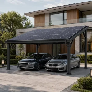 10KW Double Car Solar Carport Kit Waterproof Steel PV Canopy with Inverter for Home Office Commercial Parking