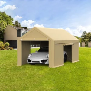 10×20 Ft Heavy Duty Carport UV-resistant Galvanized Steel Fabric Height Adjustable Metal Car Canopy Boat Port