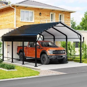 12 x 15 FT Modern Metal Carport Kit with Galvanized Steel Roof Powder-Coated Frame Outdoor Canopy Garage Shelter