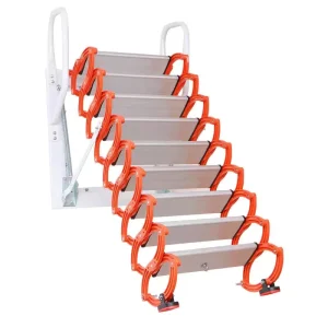 12.5ft Retractable Carbon Steel Attic Ladder Extension Ladder with 300kg Load Capacity Removable Indoor Outdoor Use
