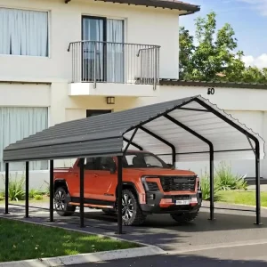 12×20 FT Heavy Duty Metal Carport All Weather Outdoor Vehicle Shelter with Steel Roof & Reinforced Frame Permanent Car Canopy