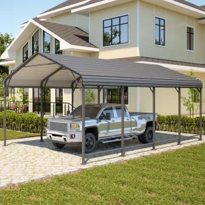 12x20FT Heavy Duty Reinforced Steel Carport, Powder Coated, Waterproof, Customizable Colors
