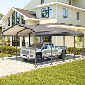 12x20FT Modern Simple Steel Carport Heavy Duty Powder Coated Canopy with Reinforced Frame Base for All Weather Outdoor Garage