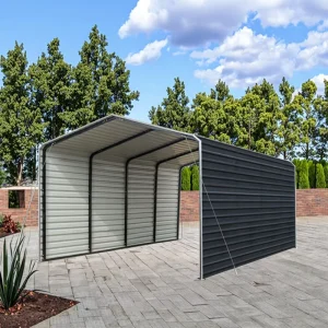 12x20ft Modern Garden Outdoor Carport Galvanized Steel Frame with Sheet Roof Side Wall Metal Sheet Car Parking Garage RV Carport