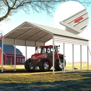 12×21 FT Heavy Duty Modern Vertical Roof Metal Carport Pre-Drilled All Weather Shelter 20+ Year Guarantee for Cars Boats Farm