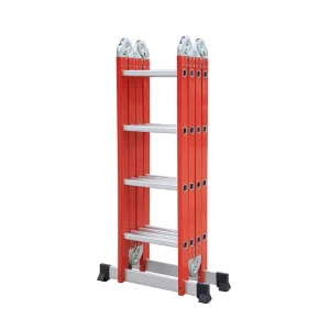 16 Steps Red Aluminum and Steel Folding Ladder Multifunction
