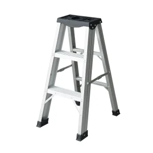 2-Step Aluminum A-Frame Folding Step Ladder with Tool Tray for Home and Workshop
