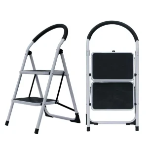 2 Step Steel Folding Portable Step Ladder with Handrail Industrial Design Heavy Duty 150kg Capacity for Hotel Use