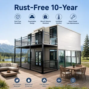 2-Story Modular Dwelling with External Metal Stairs and Balcony for Staff Housing Apartment