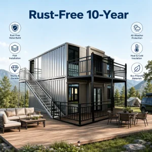 2-Story Prefab Modular Portable Dwelling with External Metal Stairs for Holiday Home or Glamping Suite