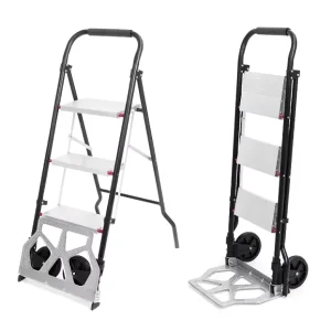 2 in 1 EN 131 Heavy Duty Steel Tube Telescopic Foldable Step Ladder Trolley