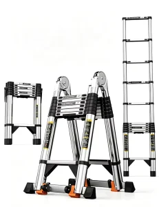 2.5M+2.5M Thickened Stainless Steel Multi Functional Telescopic Extension Ladders 150kg Load Capacity Manual Lock 6+6 Steps