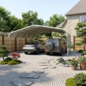 20*20 Double Car Outdoor Durable Galvanized Steel Metal Carport for Heavy Snow Area DIY Installation Prefab Car Parking Building