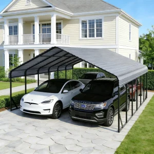 20*30 Single-car Outdoor Carbon Steel Carport, Durable Color Steel Tile Roof, Multi-Scene DIY Pre-fabricated Parking Shelter