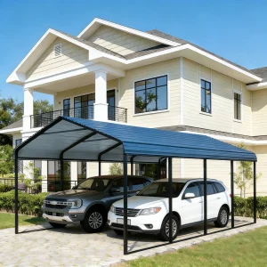 20 x 20 Single-Car Outdoor Carbon Steel Carport with Color Steel Tile Roof, DIY Prefabricated Parking Shelter