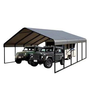 20×20 FT Heavy Duty Metal Carport Flat Roof Galvanized Steel All Weather Portable Garage Shelter 2 Cars Boat Cover