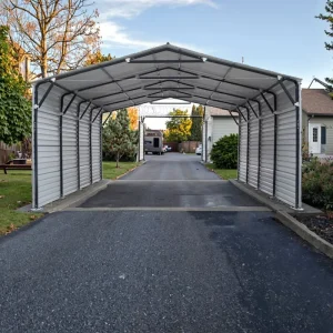 20×20 ft Outdoor Steel Carport, Waterproof Galvanized Metal, Mobile, Two-Car Parking Shelter