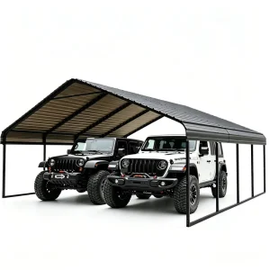 20x20ft Simple High Quality Outdoor Garden Heavy-Duty Galvanized Steel 2-Car Garage Waterproof Peak Roof Carport 400 Sq. Ft.