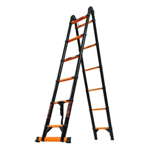 21.6 ft Telescoping A-Frame Ladder 16 Step Heavy Duty 330lbs Max Capacity Carbon Steel Extension Ladder for Roof Orange