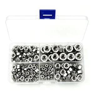 220-Piece 304 Stainless Steel A2-70 DIN 934 Hex Nut Assortment Kit Metric M3-M8 Passivated Plain for Construction Engineering