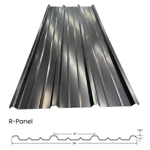 26 Gauge Galvanized R Panel Metal Roofing Sheet 3′ X 8′ PBR for Industrial Steel Building Siding CE Certified Cutting Service