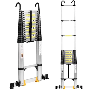 26.2 ft Aluminum-Steel Extension Ladder, Lightweight Telescoping, Non-Slip Feet, for Home, Exterior, and Warehouse