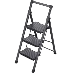 3 Step Folding Metal Step Ladder 900lbs Capacity Non Skid Wide Pedals Lightweight Handrails Sturdy for Kitchen Office