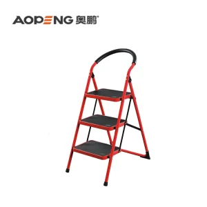3-Tread Foldable Steel Household Ladder with Non-Skid Rubber