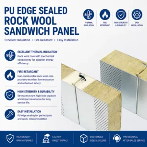 30-150mm Thick PU Edge Sealed Rock Wool Panel Heat Insulation for Cosmetic Sterile Production Space