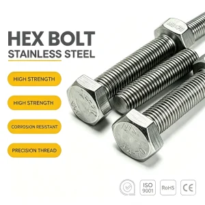 304 Stainless Steel A2-70 DIN933 Hexagon Head Bolts Full Thread Metric Fasteners M3 M4 M5 M6 M8 M10 M12