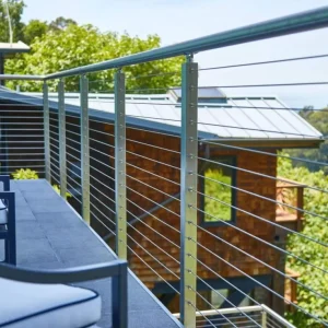 304 Stainless Steel Cable Deck Railing System with Round Top Handrail and Wire Ropes