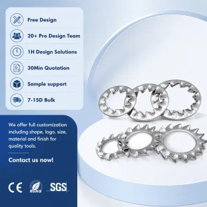 304 Stainless Steel DIN 6798 Size M2-M30 Serrated Stop Gasket Tooth Washers External Internal Tooth Lock Washer for Mechanical
