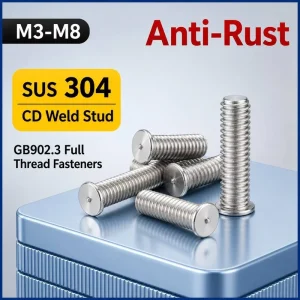 304 Stainless Steel Full Thread Weld Studs M3-M8 GB902.3 CD Stud Fasteners with Welding Point for Metal Fabrication Rustproof