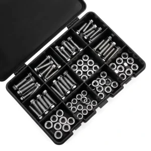 304 Stainless Steel Hex Flange Bolt Kit M6 M8 M10 M12 Full-Thread DIN 6921 A2-70 with Nuts, Washers, and Storage Box