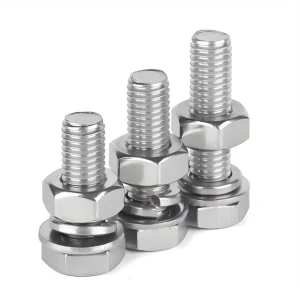 304 Stainless Steel Hex Head Screw Combination DIN 933 with Hex Bolts, Matching Nuts, Flat and Spring Washers