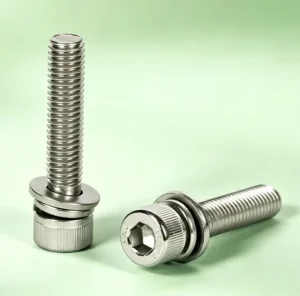 304 Stainless Steel Hex Socket Cap Head Combination Screws, Pre-Installed Flat Washer & Spring Washer Machine Bolts