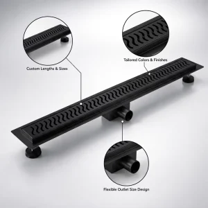 304 Stainless Steel Matte Black Electroplated Bathroom Shower Gutter