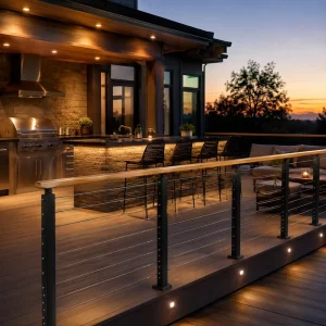 316 Stainless Steel Square Pipe and Round Mount Cable Wire Railing System for Stairs, Terraces and Decks