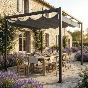 3x3m 2x3m All Iron Pergola With Retractable Sliding Canopy Outdoor Garden Grape Trellis Gazebo