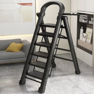 4/5-Step Steel Folding Household Ladder, Red/White/Black