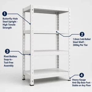 4 Layers Rack Warehouse Metal Racks Medium Duty Shelf Kitchen Storage Shelves Garage Shelving Unit