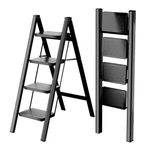 4-Step Carbon Steel Folding Step Ladder 330 Lbs Load Capacity 46.7 Extended Height Anti-Slip Pedals Portable for Home