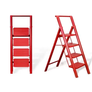 4-Step Foldable Carbon Steel Handrail Ladder with Anti-Rust Finish 150kg Load Capacity for Kitchen & Exterior Staircase Use