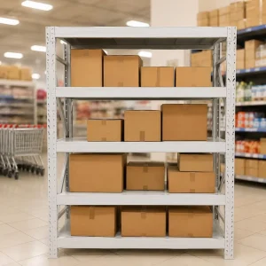 4 Tier Stacking Shelving Unit 300kg Per Level Industrial Steel Storage Rack for Factory Spare Parts