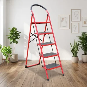 5 Step Heavy Duty Steel Folding Ladder for Home Industrial Paint Step Stool with Anti Slip Wide Pedals & Safety Lock